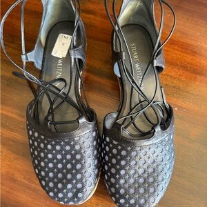 Stuart Weitzman Black and Gray Lace-Up Flats